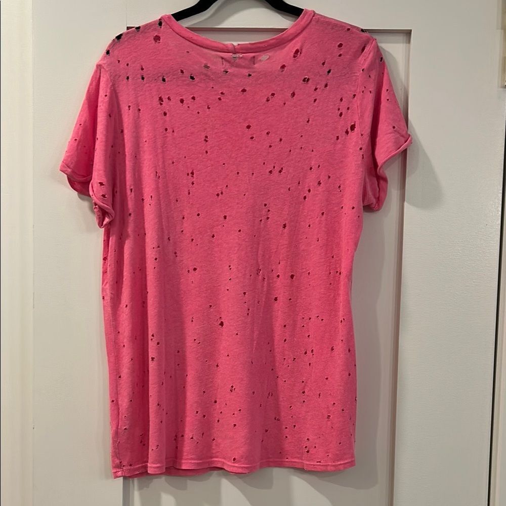Michael Lauren Hot Pink Distressed Short Sleeve Tee - Picture 7 of 11